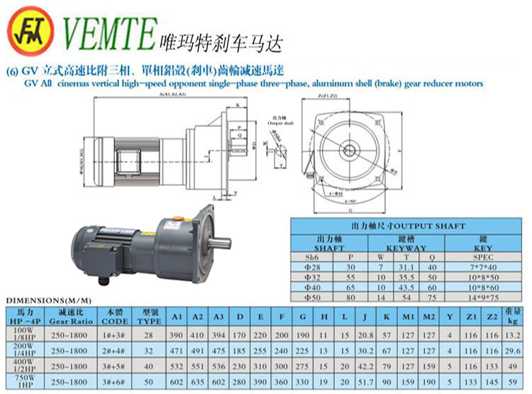 GV立式高速比付三項(xiàng)，單項(xiàng)鋁殼剎車(chē)齒輪減速馬達(dá)
